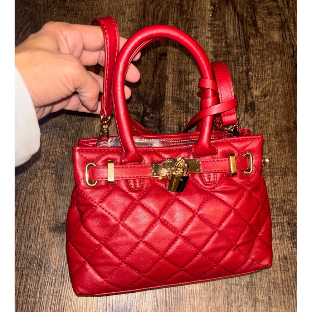 Studio Badgley Mischka Red Quilted Vegan Leather Mini Tote Bag BM-4162 NWT